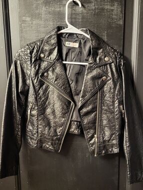 H&M Black Faux Leather Cropped Moto Jacket